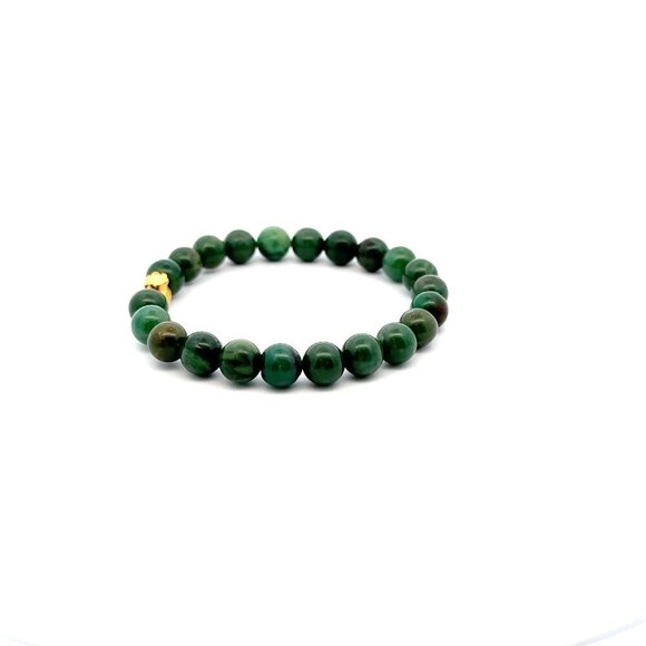 24K Gold Money Bag Stretchable Bracelet Gemstones Natural African Jade 8mm S6.5" - Picture 2 of 5